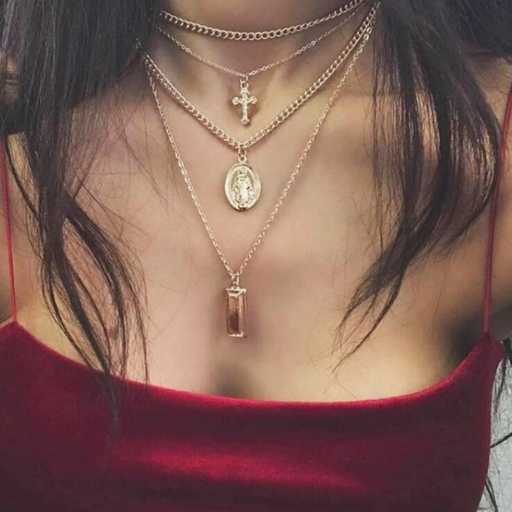 Statement Necklace / Gold Cross Set